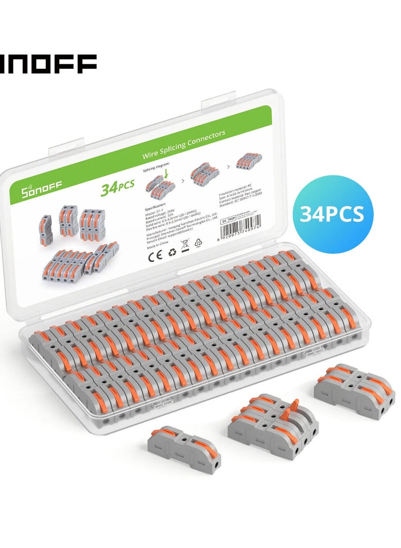 SONOFF 34PCS SONOFF 2-Wire Terminal Reusable Electrical Wire Cable Connectors Compact - Image 1