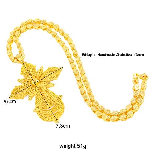 Ethlyn 18K Gold Plated Ethiopian Cross Pendant with Ethiopian Handmade Chain Eritrea Items - Image 2