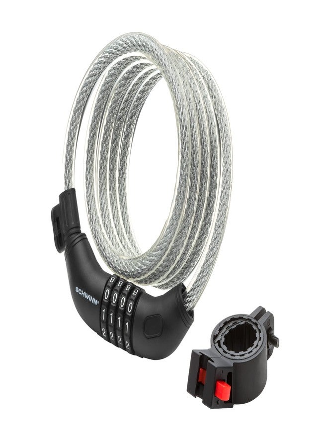 Schwinn Bike Combination Cable Lock, 6 ft x 12 mm, Black & Silver, Durable Steel, Vinyl Cover, Carrying Bracket for Storage and Transport, Anti Theft Protection, Bike Lock Cable for Security - Image 1