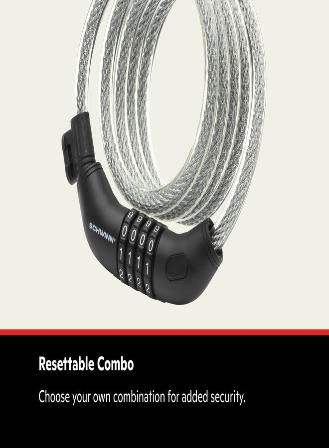 Schwinn Bike Combination Cable Lock, 6 ft x 12 mm, Black & Silver, Durable Steel, Vinyl Cover, Carrying Bracket for Storage and Transport, Anti Theft Protection, Bike Lock Cable for Security - Image 5
