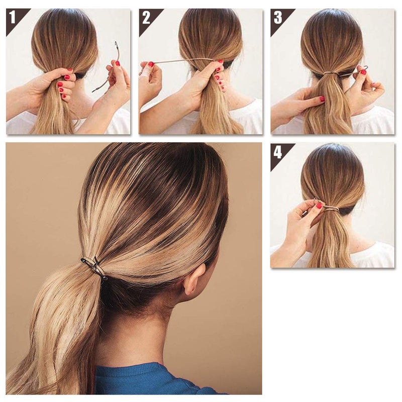 YBB 36 Pcs Ponytail Hooks Hair Clips, Elastic Hair Ties Ponytail Holders for Women Hair Styling (Black, Brown and Gold) - Image 5