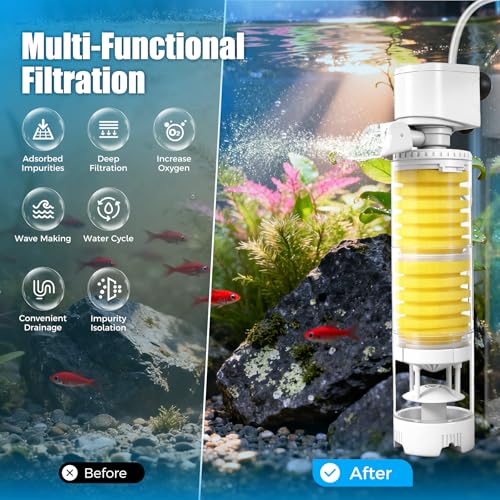 Vehipa Fish Tank Filters, 4-in-1 Aquarium Filter for Multi-Layer Filtration, Adjustable Oxygenation & Wavemaker, Ultra-Quiet Water Circulation for 40-70 Gallon Aquariums, 225GPH - Image 2