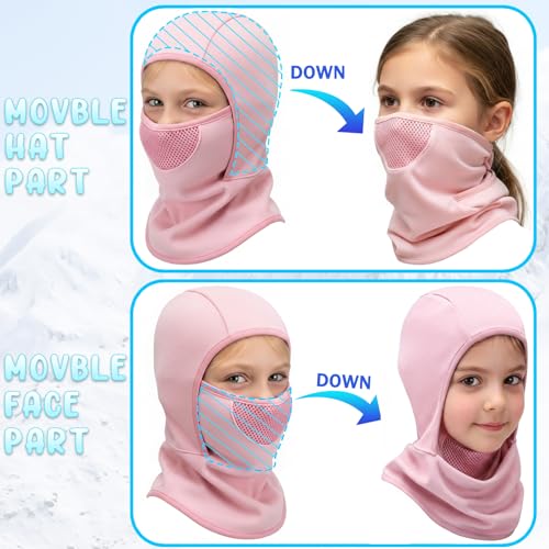 Outrip Breathable Kids Balaclava Ski Mask for Boys Girls - Windproof Fleece Winter Face Mask Cover for Cold Weather (US, Age, 5 Years, 12 Years, Pink) - Image 5