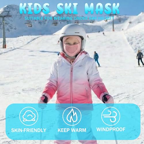 Outrip Breathable Kids Balaclava Ski Mask for Boys Girls - Windproof Fleece Winter Face Mask Cover for Cold Weather (US, Age, 5 Years, 12 Years, Pink) - Image 3