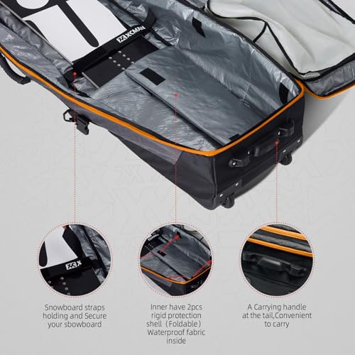 XCMAN Padded Snowboard Bag with Wheels, Extendable Roller Ski Bag for Air Traveling Adjustable Length - Extra Long/Wide/Deep,Waterproof - with Protection Ribs - Image 3
