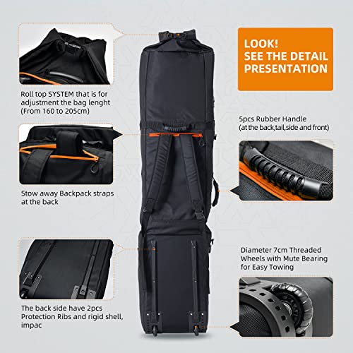 XCMAN Padded Snowboard Bag with Wheels, Extendable Roller Ski Bag for Air Traveling Adjustable Length - Extra Long/Wide/Deep,Waterproof - with Protection Ribs - Image 4
