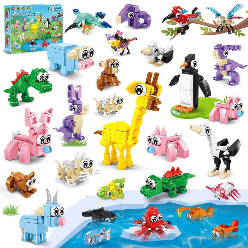 HOGOKIDS 20 Packs Party Favors for Kids 60 Kinds of Mini Animals Toy Building Block Set for Easter Valentines Day Classroom Prizes Goodie Bag Stuffers Birthday Gifts for Boys Girls Ages 612 - Image 3