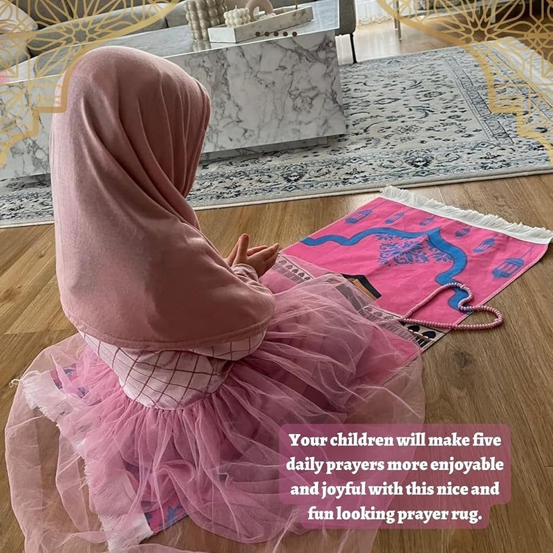 Home Smart Children Prayer Mat Gift for Boys and Girls Prayer Mat with Mini Camera Prayer Beads and Money Box Ideal for Ramadan Gift (Pink) - Image 4