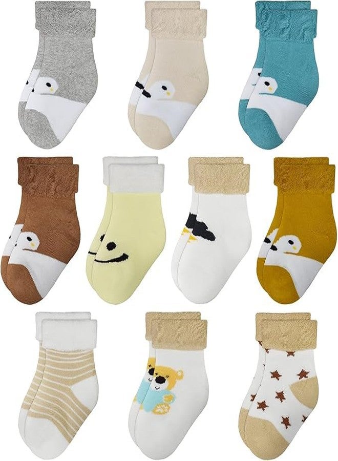 CUTEABLY Newborn Baby Socks, Warm Ankle Winter Crew Set, (Mix-Print) (IN, Age, 0 Months, 6 Months, 4, Multicolour) - Image 1
