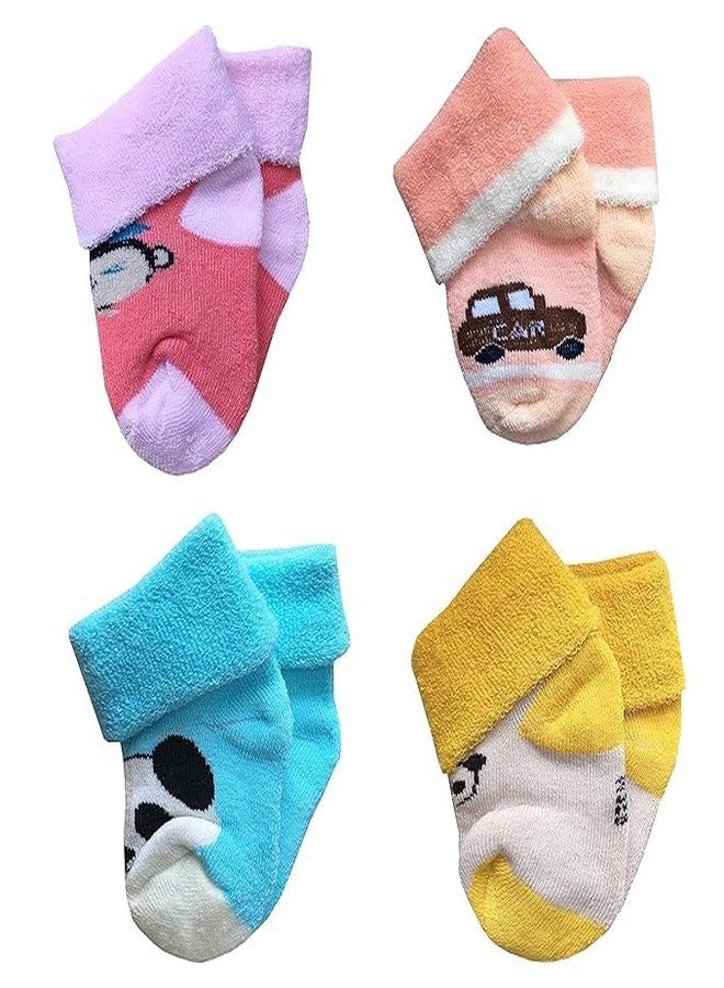 CUTEABLY Newborn Baby Socks, Warm Ankle Winter Crew Set, (Mix-Print) (IN, Age, 0 Months, 6 Months, 4, Multicolour) - Image 5