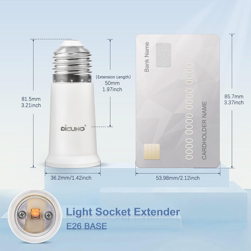 DiCUNO E26 Socket Extender, E26 Standard Medium Base Lamp Bulb Socket Adapter of 5CM/1.97 Inch Extension, Max 200W, Light Bulb Extender, 2 Pcs - Image 3