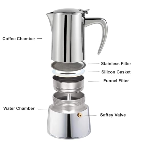 Natier Stainless Steel Stovetop Espresso Maker – Italian Moka Pot, Induction Compatible Espresso Coffee Maker with Safety Valve (10 Cups) - Image 4