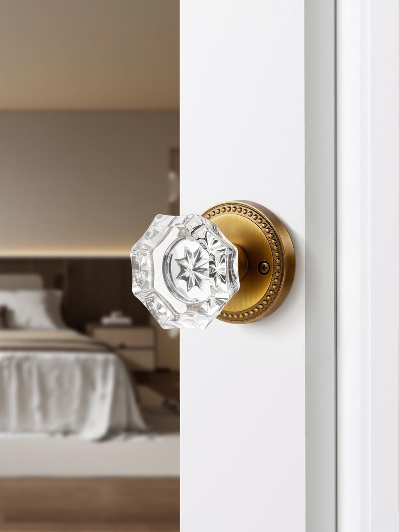 SORWDUERM Antique Brass Door Knobs Crystal Door Knob Passage Door Knobs Glass Interior Door Knob for Hall and Closet 1 Pack - Image 4