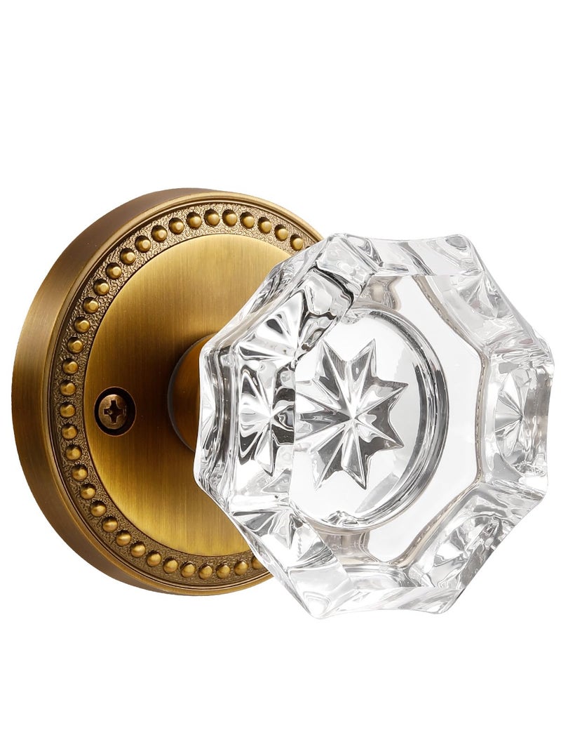 SORWDUERM Antique Brass Door Knobs Crystal Door Knob Passage Door Knobs Glass Interior Door Knob for Hall and Closet 1 Pack - Image 1
