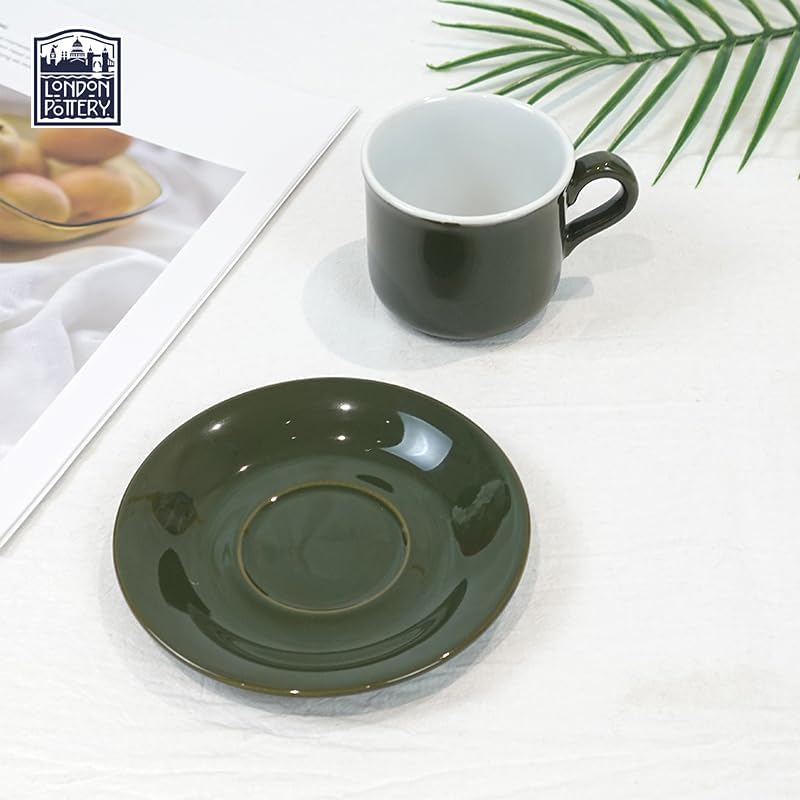 London Pottery Farmhouse Cup and Saucer for for Latte Cappuccino Tea Green 75 fl oz220ml - Image 3