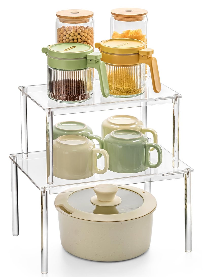 كيلا منظم خزانة أكريليك، مجموعة من منظمي الرفوف، منظم رف التوابل للخزانة، منظم سطح المكتب، أرفف قابلة للتكديس لتخزين وتنظيم المطبخ - Image 1