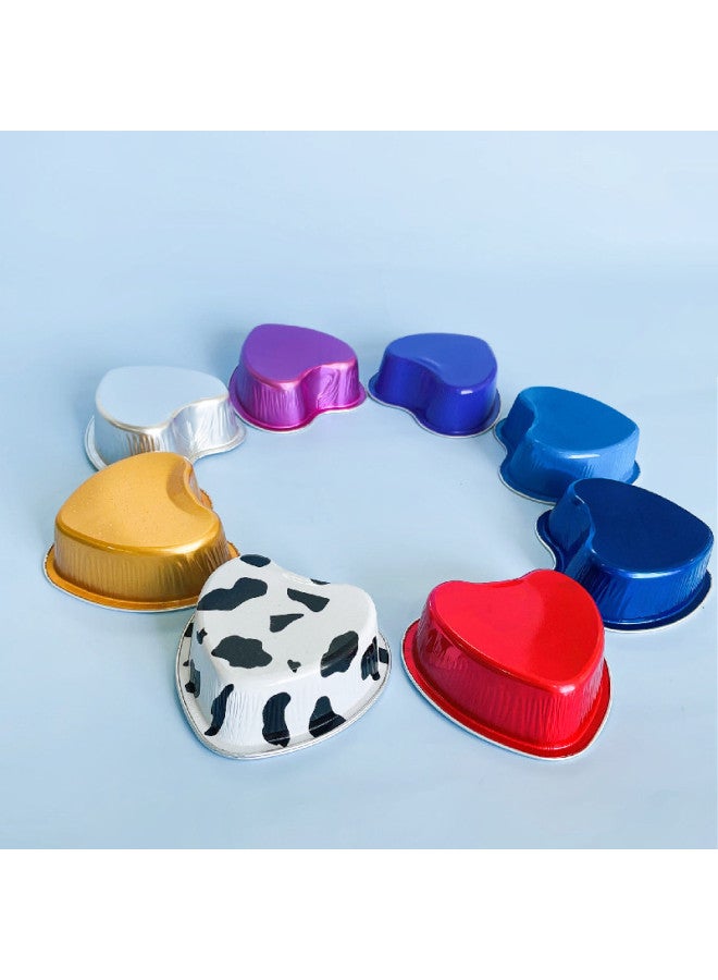 Thickened Colorful Heart-shaped Baking Cups Pudding Cake Oven Special Aluminum Foil High-temperature Resistant Box Mooncake Tray-Color:True Love Life Bottom Box + Plastic Cover  - Image 2