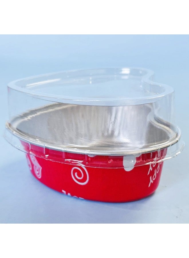 Thickened Colorful Heart-shaped Baking Cups Pudding Cake Oven Special Aluminum Foil High-temperature Resistant Box Mooncake Tray-Color:True Love Life Bottom Box + Plastic Cover  - Image 1