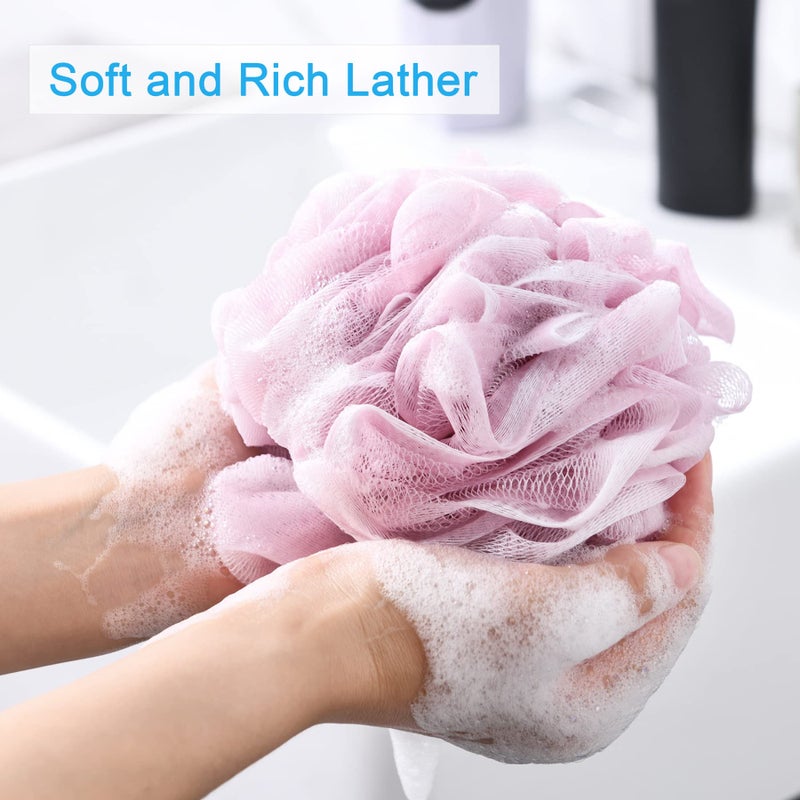 AmazerBath Loofah Sponge 60g/Piece, Exfoliating Bath Sponge Body Scrubber, Loofa Set of 4 - White Grey-Pink-Army Green-Green - Image 2