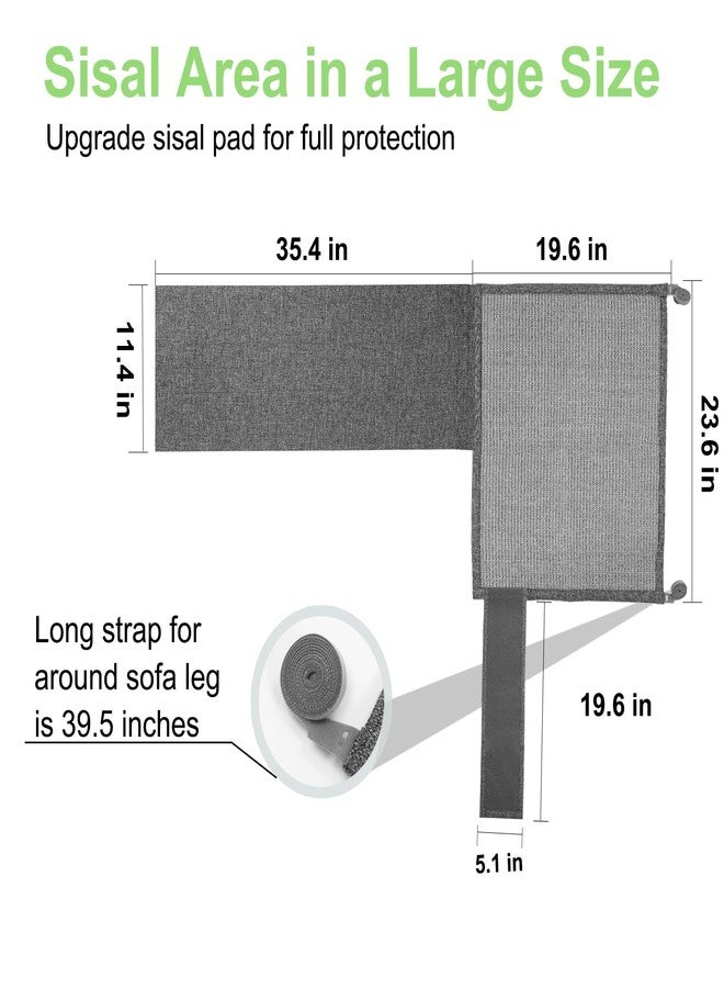 Oroonoko Cat Scratch Couch Protector,23.6" L*19.7" W Scratching Furniture Protector Pad,Cat Scratch Sofa Arm Sheild with Grey Natural Sisal for Protecting Couch Sofa Chair Furniture (Grey/Left Hand) - Image 2