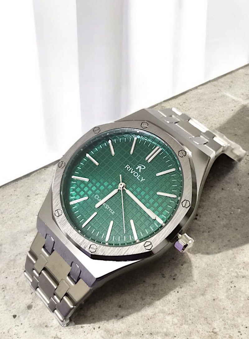 Rivoly Men's Stainless Steel Analog Quartz Watch, Easy to Read Fashion Design Waterproof Classic Luxury Big Face Wrist Watch - Image 5