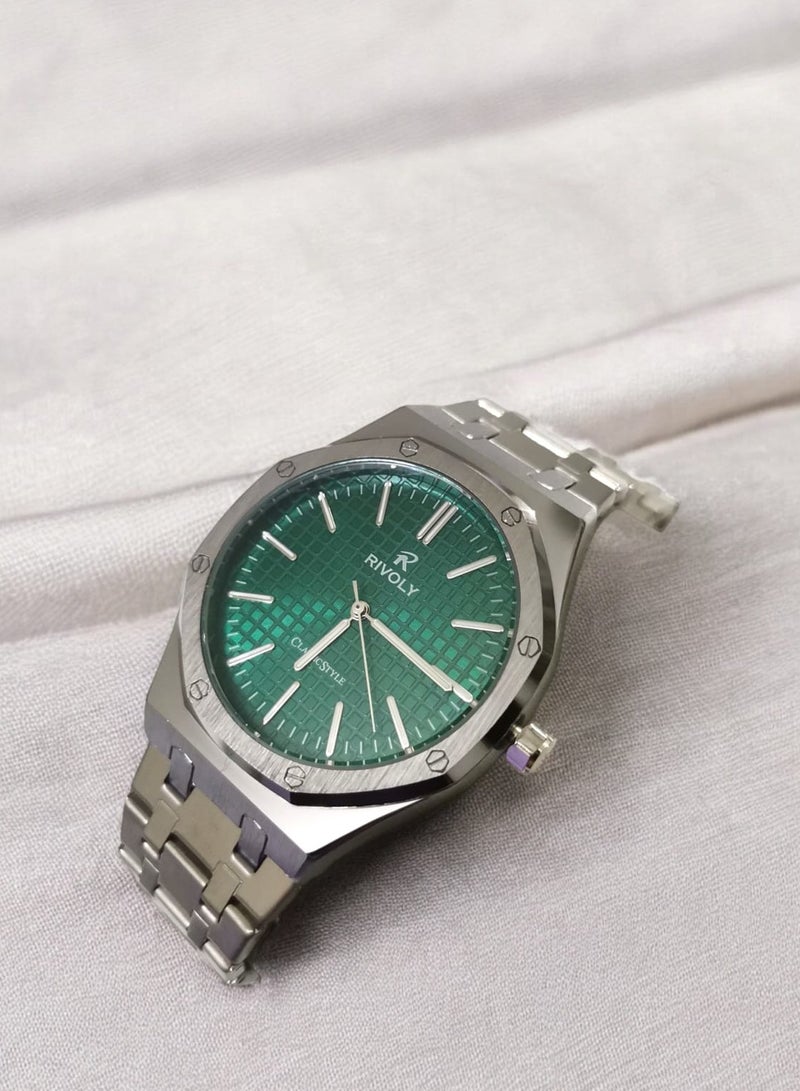 Rivoly Men's Stainless Steel Analog Quartz Watch, Easy to Read Fashion Design Waterproof Classic Luxury Big Face Wrist Watch - Image 1