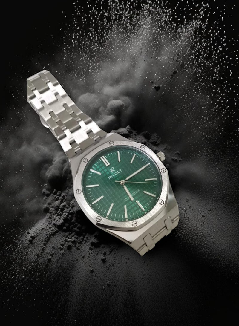 Rivoly Men's Stainless Steel Analog Quartz Watch, Easy to Read Fashion Design Waterproof Classic Luxury Big Face Wrist Watch - Image 3