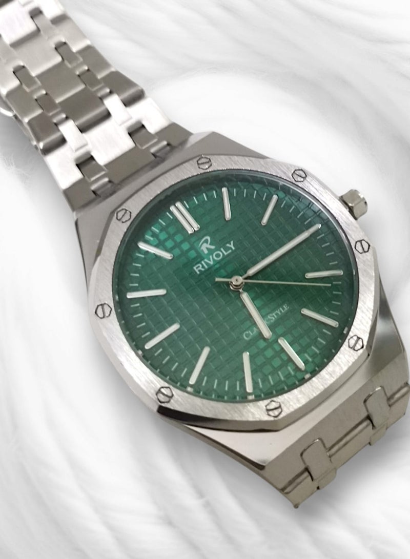 Rivoly Men's Stainless Steel Analog Quartz Watch, Easy to Read Fashion Design Waterproof Classic Luxury Big Face Wrist Watch - Image 4