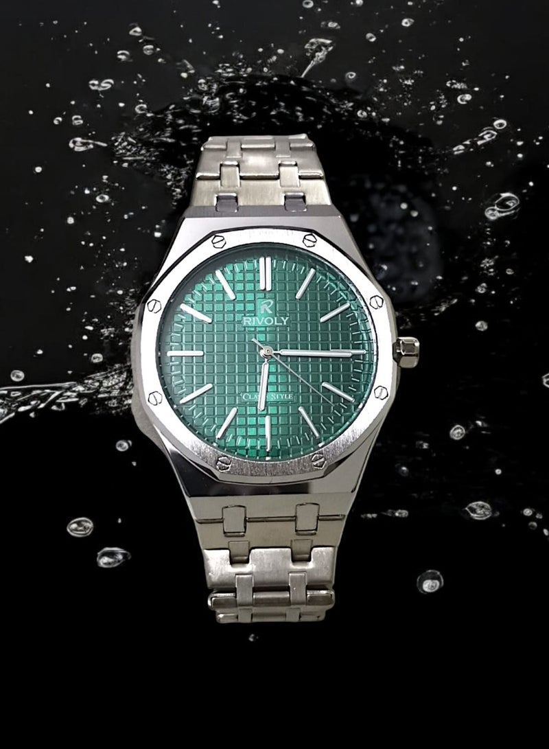 Rivoly Men's Stainless Steel Analog Quartz Watch, Easy to Read Fashion Design Waterproof Classic Luxury Big Face Wrist Watch - Image 2