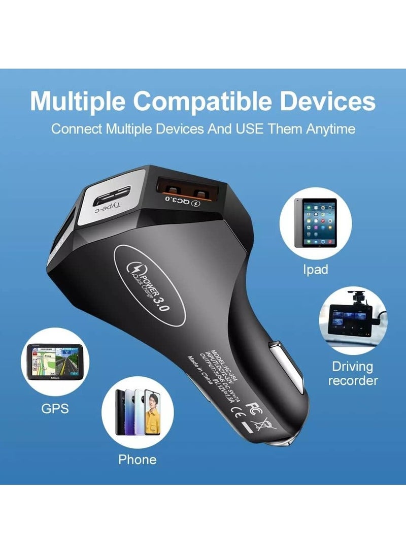 Car Charger, 35W Type C + Dual USB QC 3.0 Car Charger with Safety Hammer, Fast Charging for iPhone 14 Pro Max, 13, 12, iPad Air/Mini, Samsung Galaxy S21, Note 20, and More - Image 5