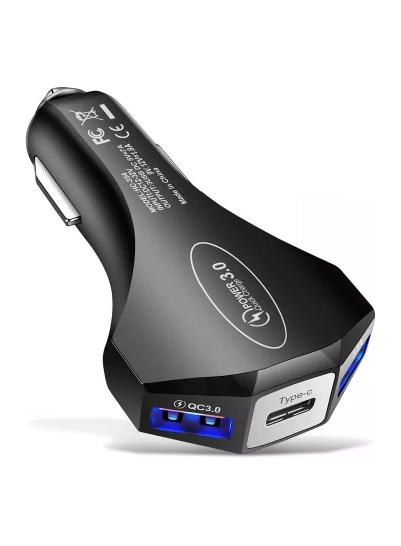 Car Charger, 35W Type C + Dual USB QC 3.0 Car Charger with Safety Hammer, Fast Charging for iPhone 14 Pro Max, 13, 12, iPad Air/Mini, Samsung Galaxy S21, Note 20, and More - Image 2