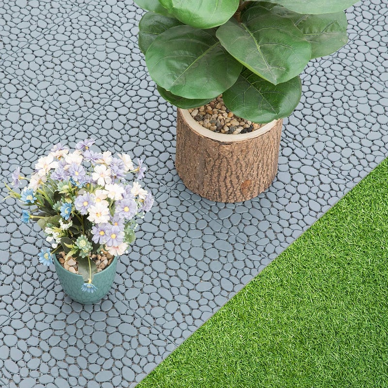 Gardenised QI003970.5 Interlocking Cobbled Stone Look Garden Pathway Tiles, Decorative Floor Grass Pavers Anti-Slip Mat, 5 Pack, Gray - Image 4