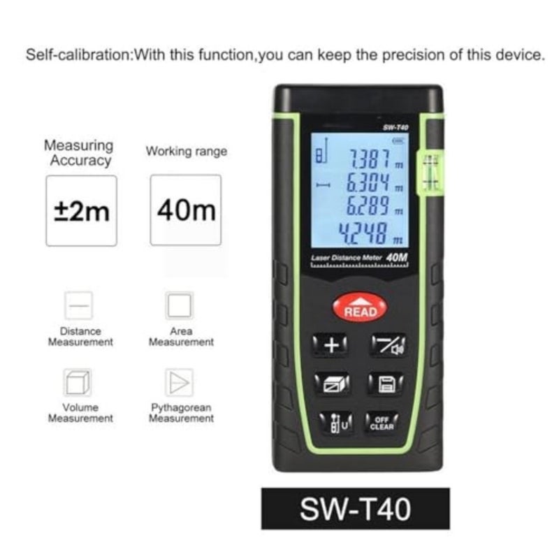 SKEIDO SW-T40-0.05 40m Digital Laser distance meter Rangefinder Range finder Tape measure Area/volume tool 40m - Image 5