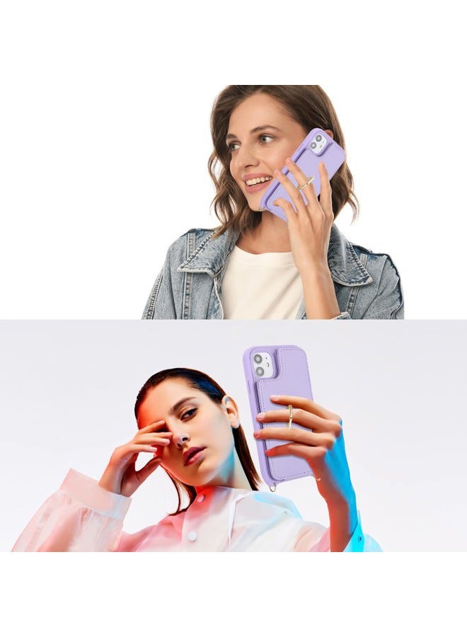Lipvina for iPhone 11 Phone Case with Card Holder and Strap for Women,Crossbody Lanyard,Kickstand Ring Stand,Snap Clasp,Phone Wallet Cases 6.1 inch(Purple) - Image 4