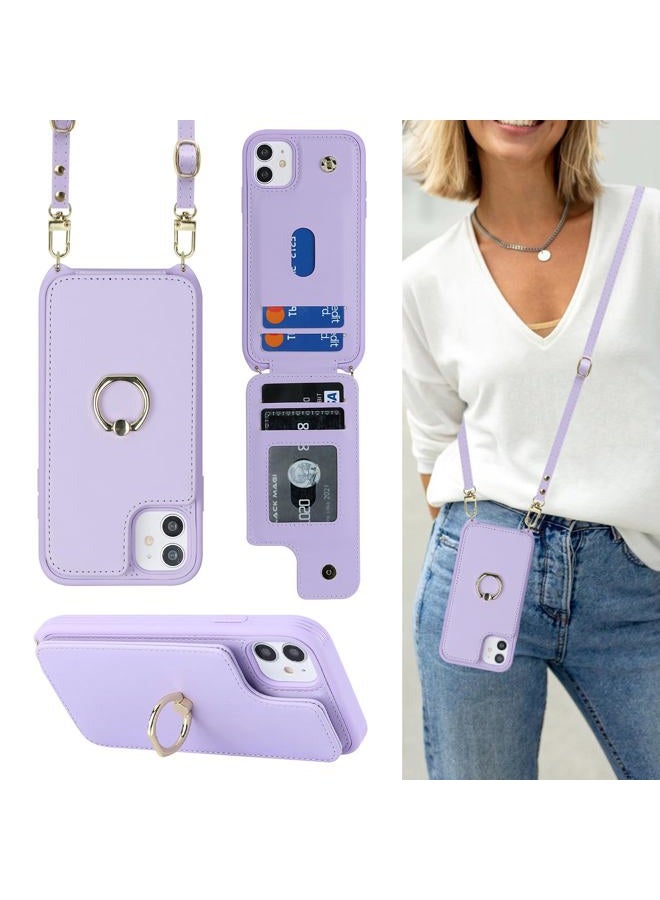 Lipvina for iPhone 11 Phone Case with Card Holder and Strap for Women,Crossbody Lanyard,Kickstand Ring Stand,Snap Clasp,Phone Wallet Cases 6.1 inch(Purple) - Image 1