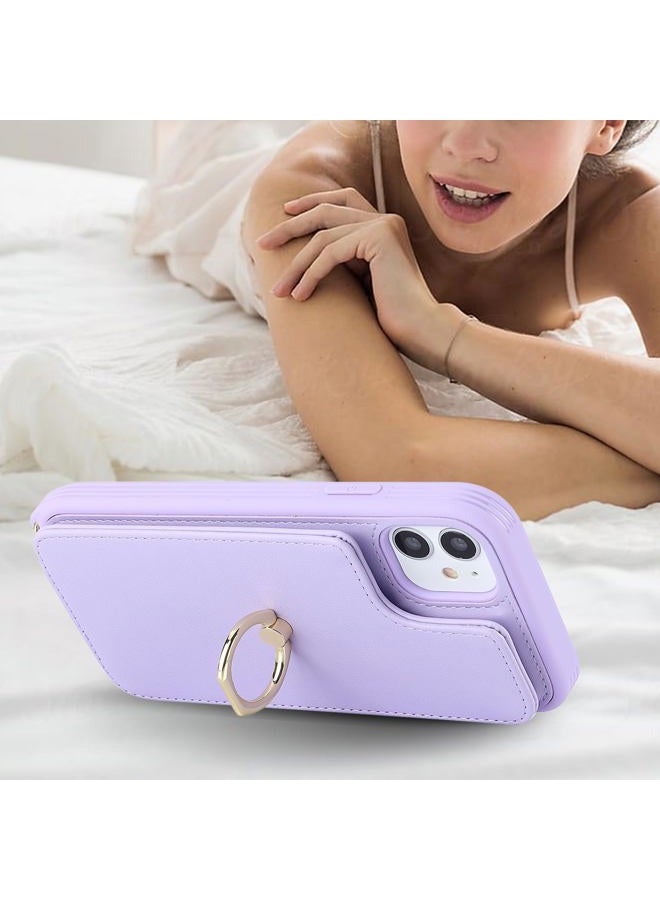 Lipvina for iPhone 11 Phone Case with Card Holder and Strap for Women,Crossbody Lanyard,Kickstand Ring Stand,Snap Clasp,Phone Wallet Cases 6.1 inch(Purple) - Image 5