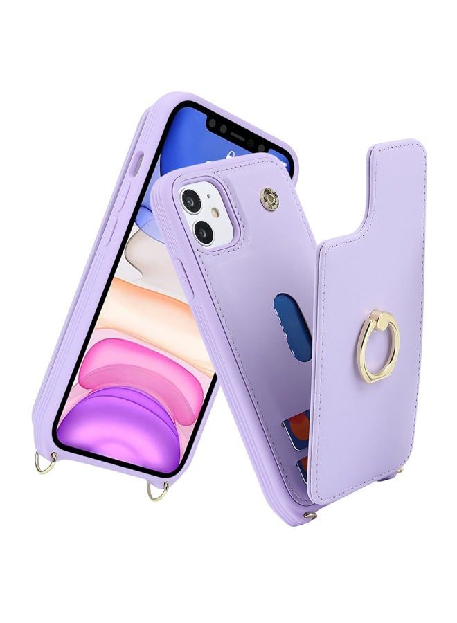 Lipvina for iPhone 11 Phone Case with Card Holder and Strap for Women,Crossbody Lanyard,Kickstand Ring Stand,Snap Clasp,Phone Wallet Cases 6.1 inch(Purple) - Image 3