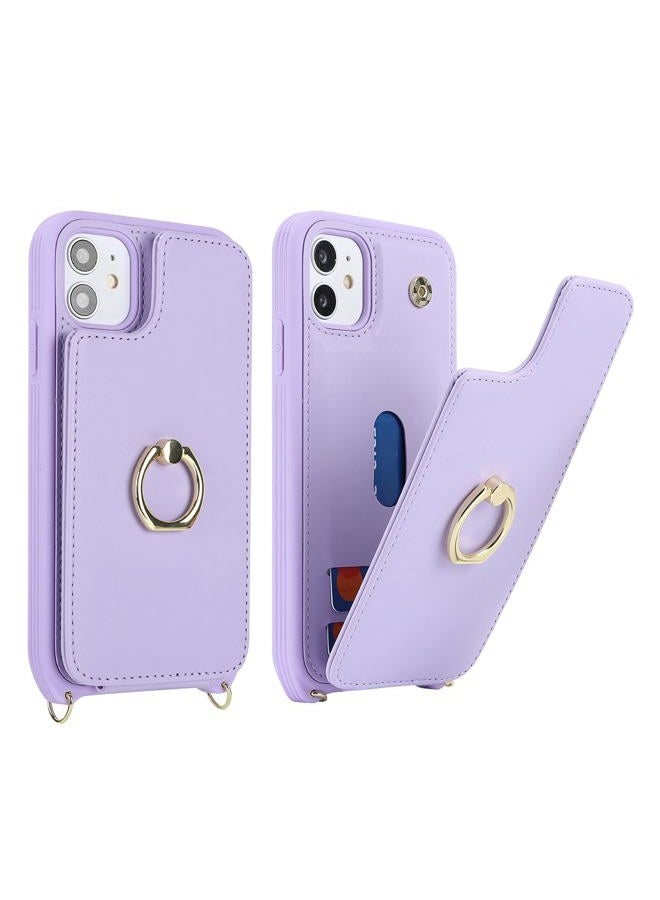 Lipvina for iPhone 11 Phone Case with Card Holder and Strap for Women,Crossbody Lanyard,Kickstand Ring Stand,Snap Clasp,Phone Wallet Cases 6.1 inch(Purple) - Image 2