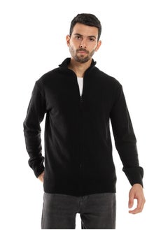 Zipper Through Neck Black Sweater