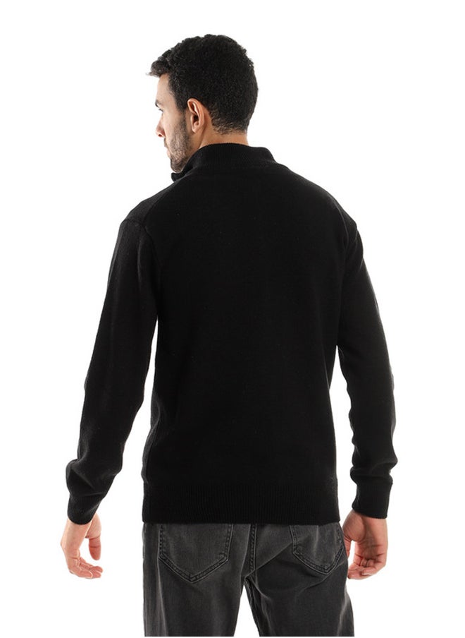Andora - Zipper Through Neck Black Sweater - Image 1