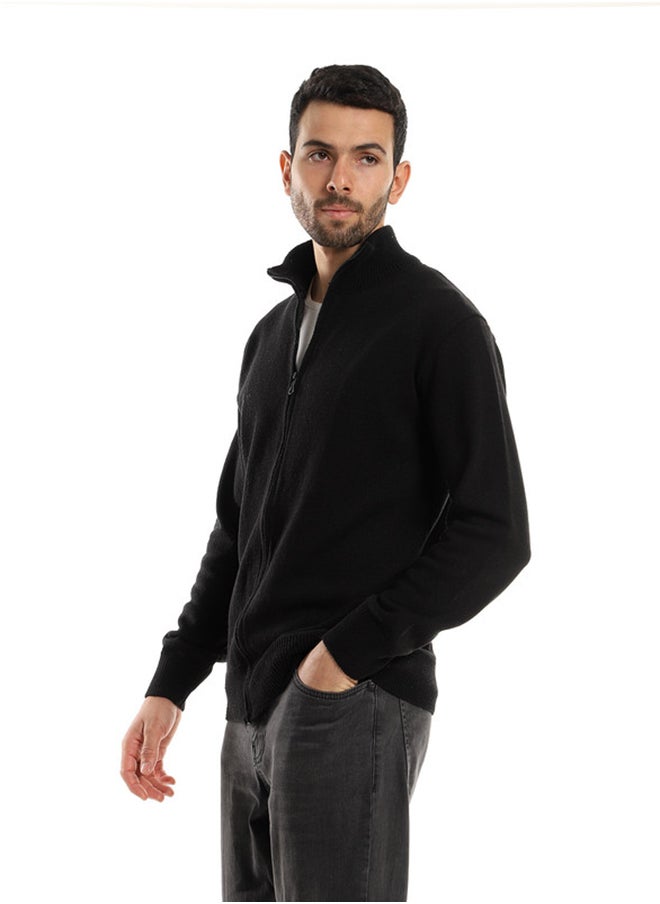 Andora - Zipper Through Neck Black Sweater - Image 1
