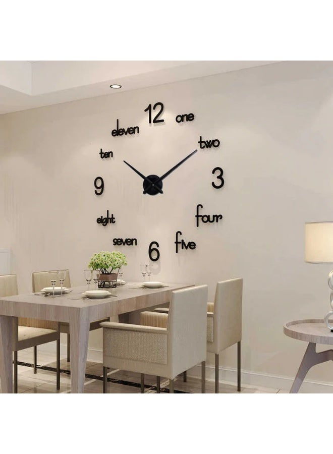 Modern 3D English Word Number DIY Wall Clock – Minimalist Large Wall Décor for Living Room, Dining Area & Office