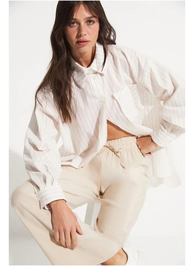 JUNE June Striped Detailed Loose Fit Shirt Brown
