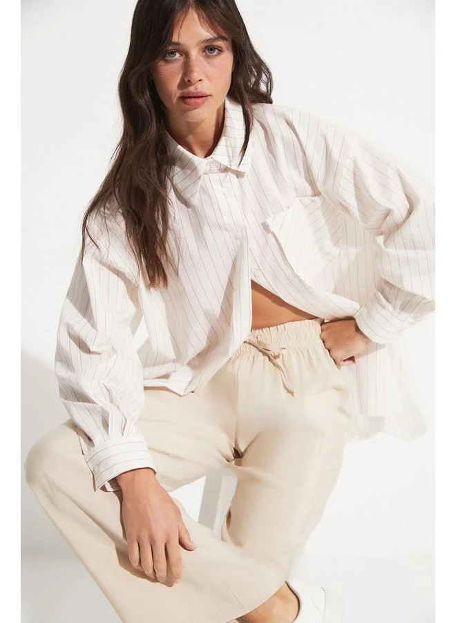 JUNE June Striped Detailed Loose Fit Shirt Brown