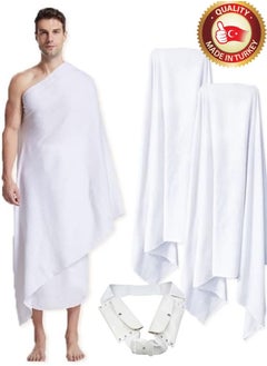 Gena Men's Hajj Umrah clothing Ahram Ehram 100% Turkish Cotton Super Soft 2 Pcs Towel Set.(top and Bottom) 43X86 inch New Dry Fast Microfiber Woven Technology. Ahram's non stitched Waterproof  - Image 2