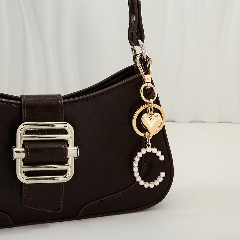 FAUTHENTICUTE Initial Letter Keychains For Women Gold Keyrings With Gold Puffy Heart And Imitation Pearl Letter C Charm Purse Accessories Gift Bag Charms - Image 5
