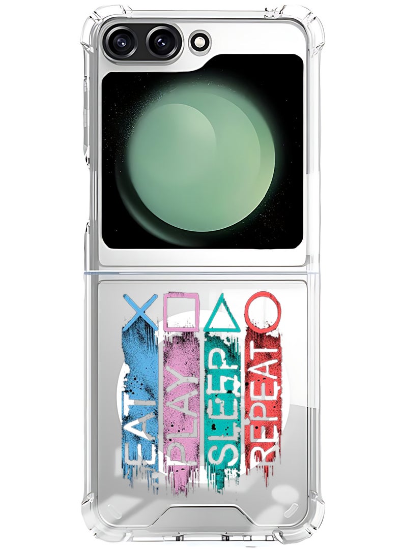 Theodor Magnetic Case for Samsung Galaxy Z Flip 6 Compatible with MagSafe Wireless Charging, Shockproof Phone Bumper Cover Eat play sleep repeat - Image 1