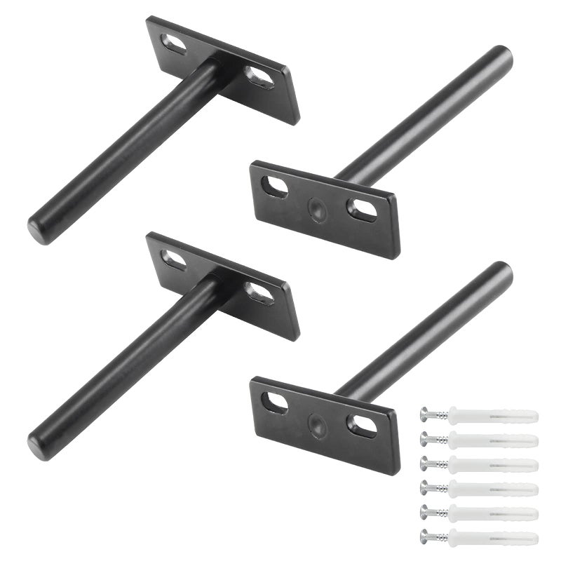 Luomorgo 4 Pcs Floating Shelf Bracket 4 Inch Shelf Brackets Heavy Duty Black Blind Shelf Support Bracket Hidden Wall Mounted Shelf Brackets with Screws Wall Plugs