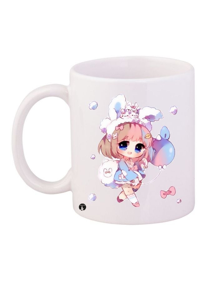 Anime Girl Printed Coffee Mug White/Beige/Blue 11ounce