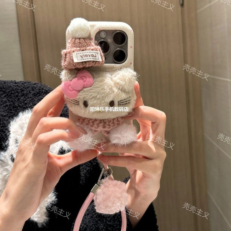 17Air Plush Kt Cat Apple Promax Phone Case Iphonepro New Women''s Soft Case with Wrist Strap Xr - Image 4